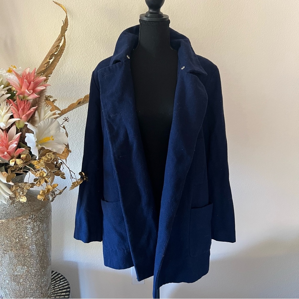 Old Navy Deep Blue Double Breasted Wool Coat - Picture 2 of 12